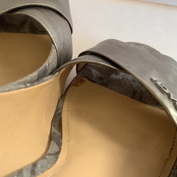 COACH Jessy Silver Grey Logo "C" Canvas & Leather 5" Cork Wedge Sandals Sz 7.5B - Picture 7 of 8